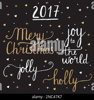 Frohe Weihnachten, Jolly, Holly, Joy to the World – Design-Set. Stock Vektor