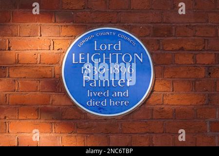 Eine blaue Plakette von Frederic Leighton, 1. Baron Leighton on Leighton House, London England, Vereinigtes Königreich Stockfoto