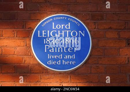 Eine blaue Plakette von Frederic Leighton, 1. Baron Leighton on Leighton House, London England, Vereinigtes Königreich Stockfoto