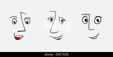 Drei Gesichter zeichnen Zeichnungen mit Lächeln Stock Vektor
