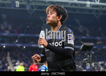 Barcelona, Spanien. 13/02/2023, Takefusa Kubo von Real Sociedad während des Spiels La Liga zwischen RCD Espanyol und Real Sociedad im RCDE-Stadion in Barcelona, Spanien. (Foto: David Ramirez Dax Images) Stockfoto