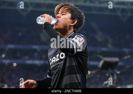 Barcelona, Spanien. 13/02/2023, Takefusa Kubo von Real Sociedad während des Spiels La Liga zwischen RCD Espanyol und Real Sociedad im RCDE-Stadion in Barcelona, Spanien. (Foto: David Ramirez Dax Images) Stockfoto