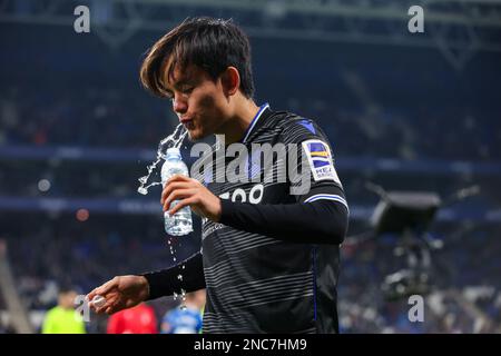 Barcelona, Spanien. 13/02/2023, Takefusa Kubo von Real Sociedad während des Spiels La Liga zwischen RCD Espanyol und Real Sociedad im RCDE-Stadion in Barcelona, Spanien. (Foto: David Ramirez Dax Images) Stockfoto