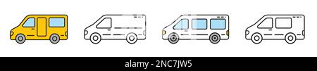 Vektorsymbol des Minibusses festlegen. Symbol für linearen Transport. Stock Vektor