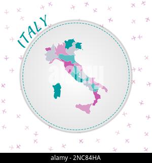 Kartendesign Italien. Landkarte mit Regionen in Smaragd-Amethyst-Farbpalette. Stock Vektor