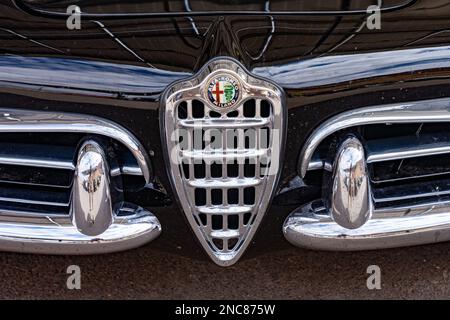 Details eines 1957 in Italien gebauten Alfa Romeo Giulietta Spyder Veloce Sportwagens bei der Colorado Grand Road Rallye. Stockfoto
