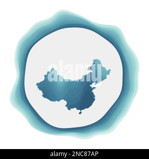 China-Logo. Dienstmarke des Landes. Geschichtetes kreisförmiges Schild um die chinesische Grenzform. Moderne Vektordarstellung. Stock Vektor