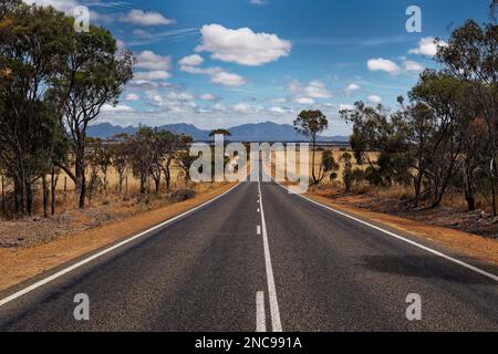 Straße zu den felsigen Bergen Stirling Range oder Koikyennuruff Landschaftslandschaft, wunderschöner Berg-Nationalpark in Westaustralien, mit dem höchsten Stockfoto