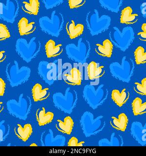 Nahtloses Muster mit süßem Kreideblau und gelben Herzen auf marineblauem Hintergrund. Vektordarstellung. Stock Vektor