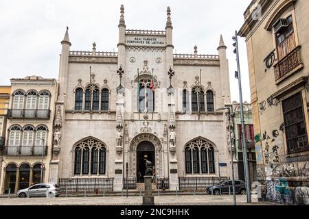 Fassade des königlichen portugiesischen Lesekabinetts in Rio de Janeiro, Brasilien. Es hat die größte und wertvollste portugiesische Literatur außerhalb von Portu Stockfoto