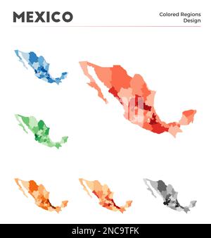 Mexikanische Kartensammlung. Borders of Mexico für Ihre Infografik. Farbige Länderregionen. Vektordarstellung. Stock Vektor