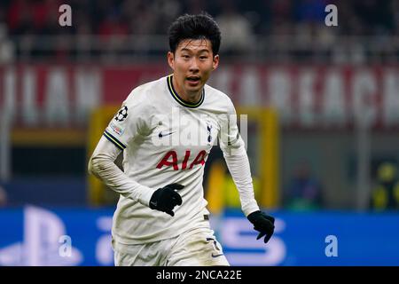 Mailand, Italien. 14. Februar 2023, Sohn Heung-Min (Tottenham Hotspur FC) während des UEFA Champions League, Runde 16, 1.-beiniges Fußballspiel zwischen AC Mailand und Tottenham Hotspur am 14. Februar 2023 im Stadion San Siro in Mailand, Italien. Foto: Luca Rossini Stockfoto