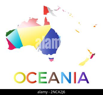 Helle, bunte Form aus Ozeanien. Kontinent-Logo im mehrfarbigen geometrischen Stil. Modernes, trendiges Design. Attraktive Vektordarstellung. Stock Vektor