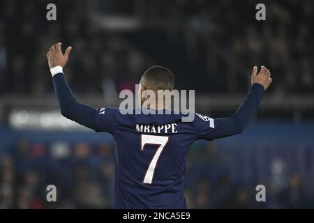 Paris, Frankreich, 14. Februar 2023, Julien Mattia / Le Pictorium - PSG - Bayern München - 14/2/2023 - Frankreich / Ile-de-France (Region) / Paris - Kylian Mbappe's Tor, das während des Spiels der Champions League 2023 zwischen PSG und Bayern München im Parc des Princes in der 16. Runde nicht zulässig ist, In Paris am 14. Februar 2023 Stockfoto
