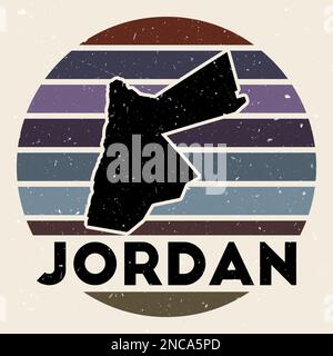 Jordan Logo. Mit Landkarte, farbigen Streifen und Vektorzeichnung unterschreiben. Kann als Abzeichen, Logo, Label, Aufkleber oder Abzeichen des verwendet werden Stock Vektor