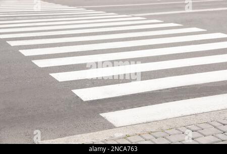 Weißer Fußgängerübergang auf einer leeren Straße Stockfoto