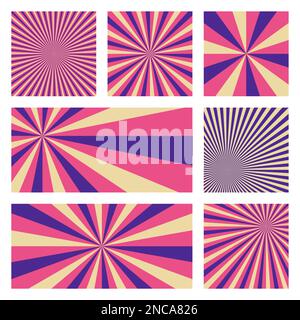 Fantastische Sonnen-Hintergrundkollektion. Abstrakte Abdeckungen mit radialen Strahlen. Künstlerische Vektordarstellung. Stock Vektor