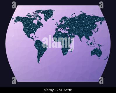 Globales Internet-Business-Konzept. John Muirs Zeitprojektion. Karte des Weltnetzes. Drahtkugel in Times-Projektion auf geometrischem Low Poly-Hintergrund. Stock Vektor