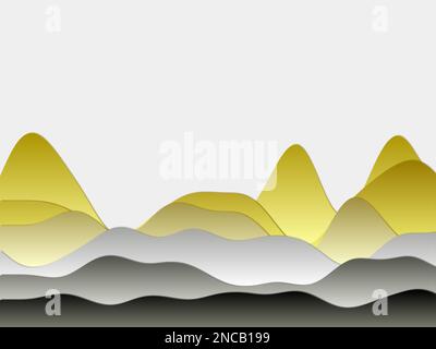 Abstrakter Berghintergrund. Gekrümmte Schichten in Schwarz und Gelb. Hügel im PaperCut-Stil. Wunderschöne Vektorillustration. Stock Vektor