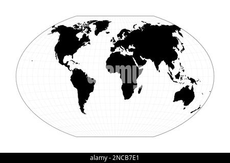 Weltform. Winkel-Tripel-Projektion. Planen Sie eine geografische Weltkarte mit Graticlue Lines. Vektordarstellung. Stock Vektor