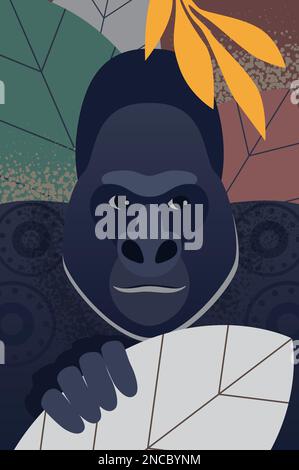 Afrikanisches Gorilla-Porträt. Tropische exotische Fauna, King kong Face Vektorfilm-Illustration Stock Vektor