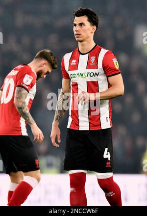 Derby, Großbritannien. 14. Februar 2023. Lewis Montsma (Lincoln City) während des EFL Sky Bet League 1-Spiels zwischen Derby County und Lincoln am 14. Februar 2023 im Pride Park Stadium in Derby, England. Foto: Mark Dunn. Nur redaktionelle Verwendung, Lizenz für kommerzielle Verwendung erforderlich. Keine Verwendung bei Wetten, Spielen oder Veröffentlichungen von Clubs/Ligen/Spielern. Kredit: UK Sports Pics Ltd/Alamy Live News Stockfoto