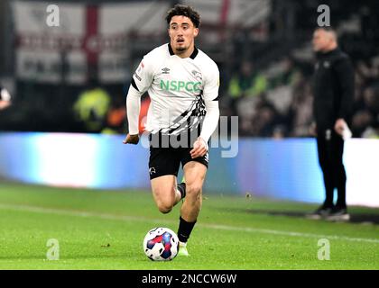 Derby, Großbritannien. 14. Februar 2023. Haydon Roberts (Derby County) während des EFL Sky Bet League 1-Spiels zwischen Derby County und Lincoln am 14. Februar 2023 im Pride Park Stadium in Derby, England. Foto: Mark Dunn. Nur redaktionelle Verwendung, Lizenz für kommerzielle Verwendung erforderlich. Keine Verwendung bei Wetten, Spielen oder Veröffentlichungen von Clubs/Ligen/Spielern. Kredit: UK Sports Pics Ltd/Alamy Live News Stockfoto