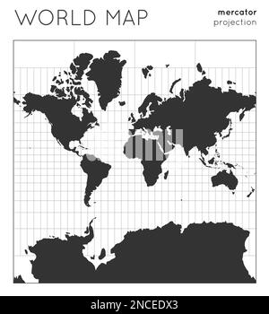Weltkarte. Globus in Mercator Projektion, mit Rasterlinien. Moderne Vektorillustration. Stock Vektor