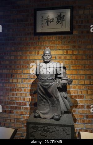 Statue des Admirals Cheng Ho im Tempel von Poh San Teng, Malakka Stockfoto