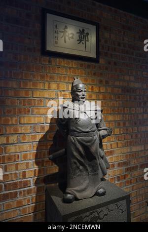 Statue des Admirals Cheng Ho im Tempel von Poh San Teng, Malakka Stockfoto