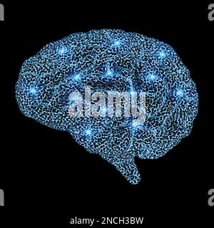 KI-Gehirn mit 3D-Rendering-Röntgen-Elektronik oder digitales Gehirn mit Schein Stockfoto