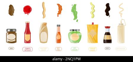 Saugt einen flachen Satz isolierter Verpackungen und Streifen vor weißem Hintergrund an Stock Vektor