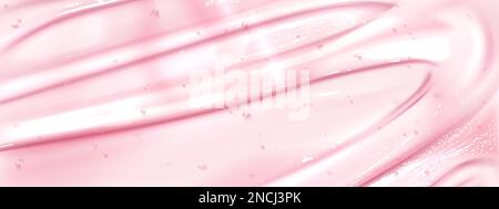 Realistische pinkfarbene Gel-Textur. Vektorabstrich mit flüssiger Hautpflegemittel, Gesichtsreiniger, Körperpeeling, Feuchtigkeitscreme mit Luftblasen. Abstrakter Hintergrund für SPA-Anzeigen Stock Vektor