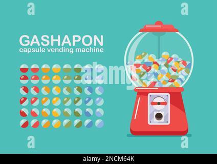 Spielzeugautomat. Gumball-Maschine. Gacha Gacha Spielzeugkapsel. Vektordarstellung Stock Vektor