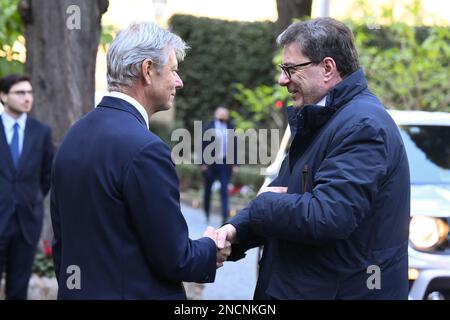 Giancarlo Giorgetti, Wirtschaftsminister anlässlich der Feierlichkeiten zum 94. Jahrestag der Lateranpakte und zum 39. Jahrestag des Abkommens am Stockfoto