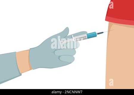 Arzt injiziert Impfstoff. Cartoon-Style. Vektordarstellung. Stock Vektor