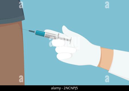 Arzt in Handschuhen Impfstoff verabreichen. Cartoon-Style. Vektordarstellung. Stock Vektor
