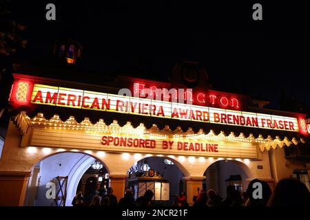 Santa Barbara, USA. 14. Februar 2023. Ein allgemeiner Blick auf das Festzelt beim Santa Barbara International Film Festival 2023: Herausragende American Riviera Award-Zeremonie im Arlington Theatre am 14. Februar 2023 in Santa Barbara, Kalifornien. Foto: Crash/imageSPACE/Sipa USA Kredit: SIPA USA/Alamy Live News Stockfoto