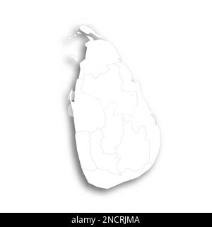 Sri Lanka politische Karte der Verwaltungsabteilungen - Provinzen. Flache weiße, leere Karte mit dünnem schwarzen Umriss und Schlagschatten. Stock Vektor
