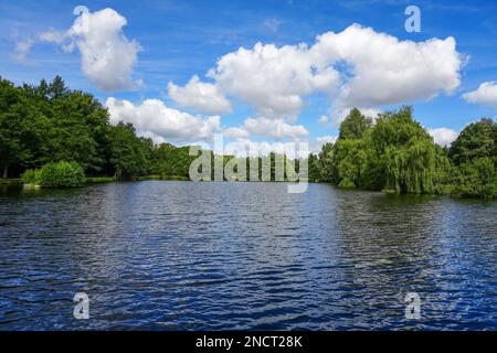 Paddelteich in Bad Wünnenberg. Natur im Park mit einem kleinen See. Stockfoto
