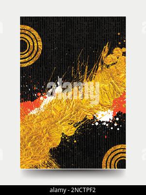 Abstrakte minimalistische Wandgemälde in Gold und Schwarz im Grunge-Stil. Moderner, kreativer, handgezeichneter Hintergrund. Art-Deco-Komposition. vektordarstellung Stock Vektor