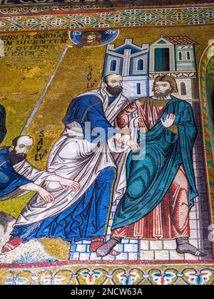 Byzantinisches Mosaik in der Palatinkapelle des normannischen Palastes in Palermo - Sizilien, Italien Stockfoto