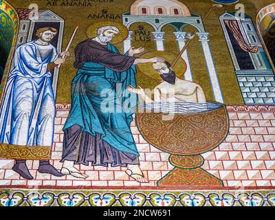 Byzantinisches Mosaik in der Palatinkapelle des normannischen Palastes in Palermo - Sizilien, Italien Stockfoto