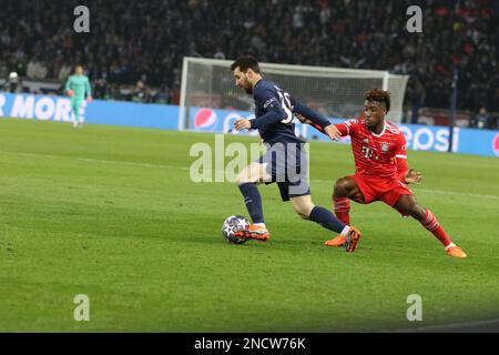Paris, Stade de France, 14/02/2023, PARIS, Frankreich. , . 30. Lionel MESSI, 11 Kingsley Coman von FcBayern, FOOTBALL, UEFA CHAMPIONS LEAGUE, PSG, Paris Saint Germain gegen FC Bayern Muenchen am Dienstag 14. Februar in Paris im Stade de France, Ergebnis 0:1, (Foto: © Arthur THILL/ATPimages) (THILL Arthur/ATP/SPP) Guthaben: SPP Sport Press Photo. Alamy Live News Stockfoto