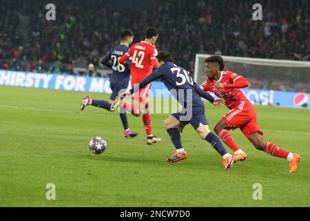 Paris, Stade de France, 14/02/2023, PARIS, Frankreich. , . 30. Lionel MESSI, 11 Kingsley Coman von FcBayern, FOOTBALL, UEFA CHAMPIONS LEAGUE, PSG, Paris Saint Germain gegen FC Bayern Muenchen am Dienstag 14. Februar in Paris im Stade de France, Ergebnis 0:1, (Foto: © Arthur THILL/ATPimages) (THILL Arthur/ATP/SPP) Guthaben: SPP Sport Press Photo. Alamy Live News Stockfoto