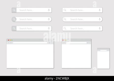 Satz leerer Browserfenster für verschiedene Geräte und Suchleiste Stock Vektor