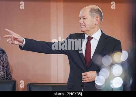 Berlin, Deutschland. 15. Februar 2023. Kanzler Olaf Scholz (SPD) nimmt an der Kabinettssitzung des Bundeskanzlers Teil. Kredit: Kay Nietfeld/dpa/Alamy Live News Stockfoto