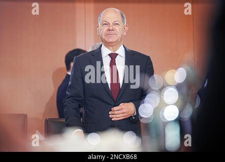 Berlin, Deutschland. 15. Februar 2023. Kanzler Olaf Scholz (SPD) nimmt an der Kabinettssitzung des Bundeskanzlers Teil. Kredit: Kay Nietfeld/dpa/Alamy Live News Stockfoto