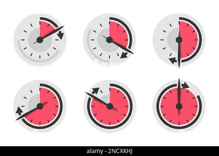 Satz Tachometer-Timer in flacher Ausführung. Vektordarstellung Stock Vektor