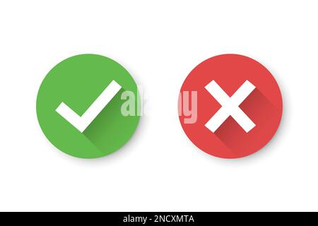 Satz von Häkchen- und Kreuzsymbolen mit langen Schatten Stock Vektor